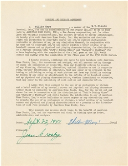 1951 Willie Mays Signed Consent and Release Agreement Dated 09/22/51 (Beckett)